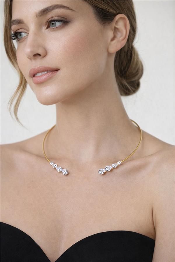 Rose Zarif Altın Renk Minimal Taşlı Choker Kolye